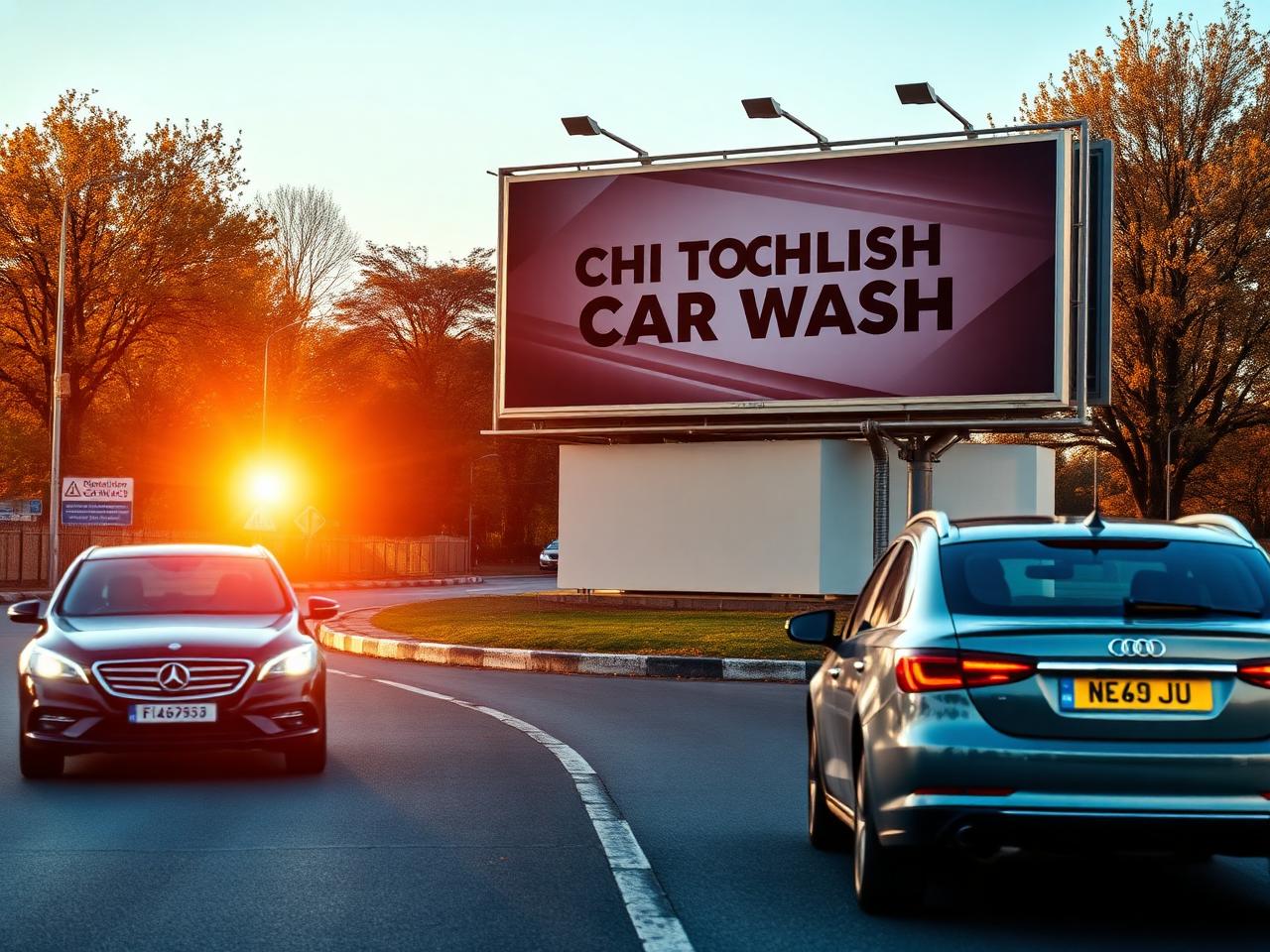 Billboard reklamowy myjni bezdotykowej przy drodze – marketing offline
